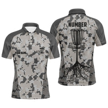 Load image into Gallery viewer, Disc golfing grey camo Mens disc golf polo shirts custom team disc golf attire, disc golf jerseys NQS6952