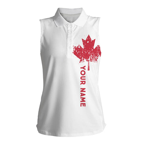 Womens sleeveless polo shirt custom Canadian flag white golf shirts, custom polo jerseys for ladies NQS7115