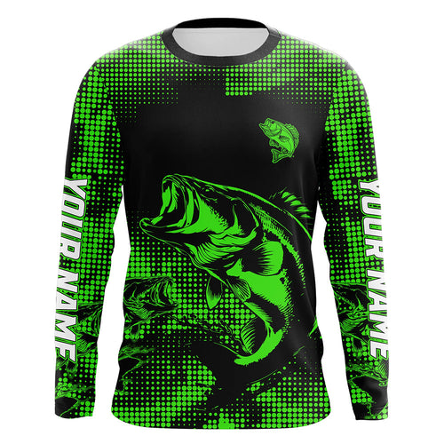 Largemouth Bass fishing jersey Custom UV protection performance bass fishing tournament shirts | Green NQS7236