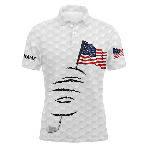 Personalized white golf polos shirt for men American flag 4th July custom name gifts for golf lovers NQS3555