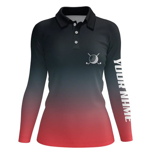 Black and red gradient Womens golf polo shirts custom womens golf clothes, golf gifts for women NQS6296
