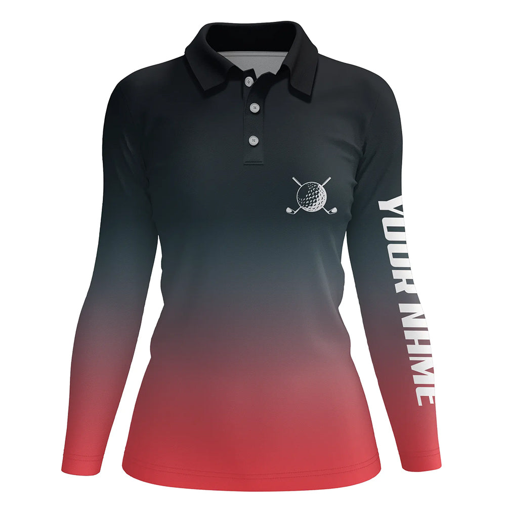 Black and red gradient Womens golf polo shirts custom womens golf clothes, golf gifts for women NQS6296