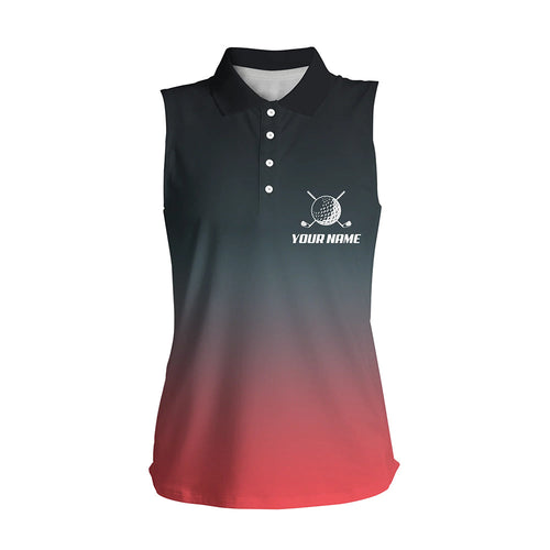 Black & red gradient sleeveless golf shirt for women custom womens golf clothes, golf gifts for ladies NQS6296