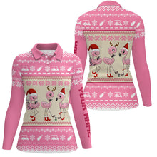 Load image into Gallery viewer, Funny ugly Christmas golf shirts custom pink women golf polos Flamingo golf friend Christmas gifts NQS6512