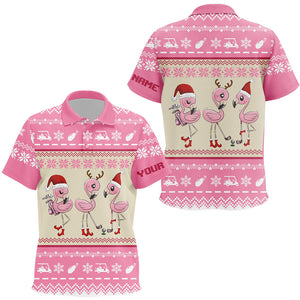 Funny ugly Christmas golf shirts custom pink Kid golf polo shirt Flamingo golf friend Christmas gifts NQS6512