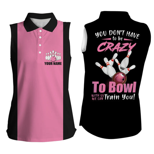 Custom Pink sleeveless bowling shirt for women – personalized team jersey front view