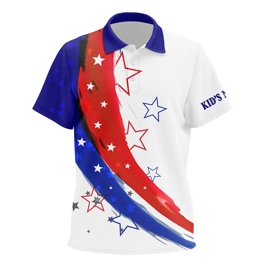 Personalized red, white and blue stars Kid golf polos shirts, custom golf apparel for Kid NQS7120