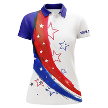 Load image into Gallery viewer, Personalized red, white and blue stars Womens golf polos shirts, custom golf apparel for ladies NQS7120