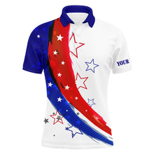 Load image into Gallery viewer, Personalized red, white and blue stars Mens golf polos shirts, custom golf apparel for mens NQS7120