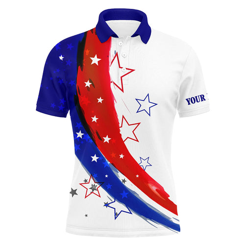 Personalized red, white and blue stars Mens golf polos shirts, custom golf apparel for mens NQS7120