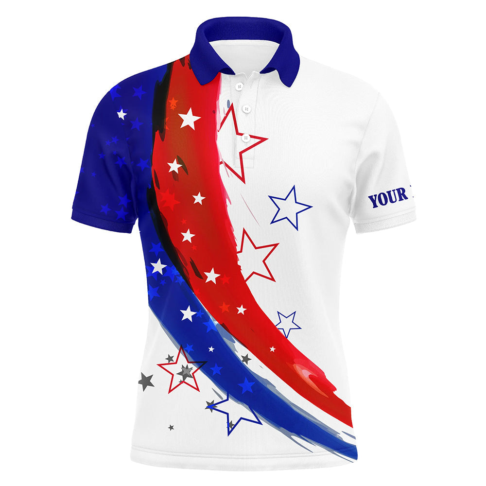 Personalized red, white and blue stars Mens golf polos shirts, custom golf apparel for mens NQS7120