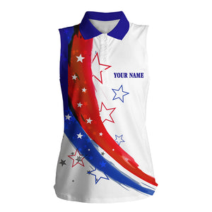 Personalized red, white and blue stars Womens sleeveless golf polos shirts, golf apparel for ladies NQS7120