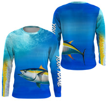 Load image into Gallery viewer, Tuna fishing scales blue ocean sea wave camo Custom Name sun protection UPF 30+ fishing jersey NQS3414