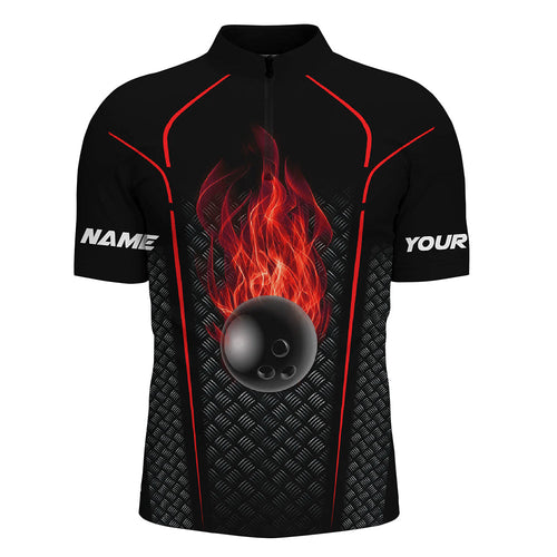 Bowling Shirt For men custom Quarter Zip Bowling Jersey 3D Bowling Team Shirt For men | Red NQS6769