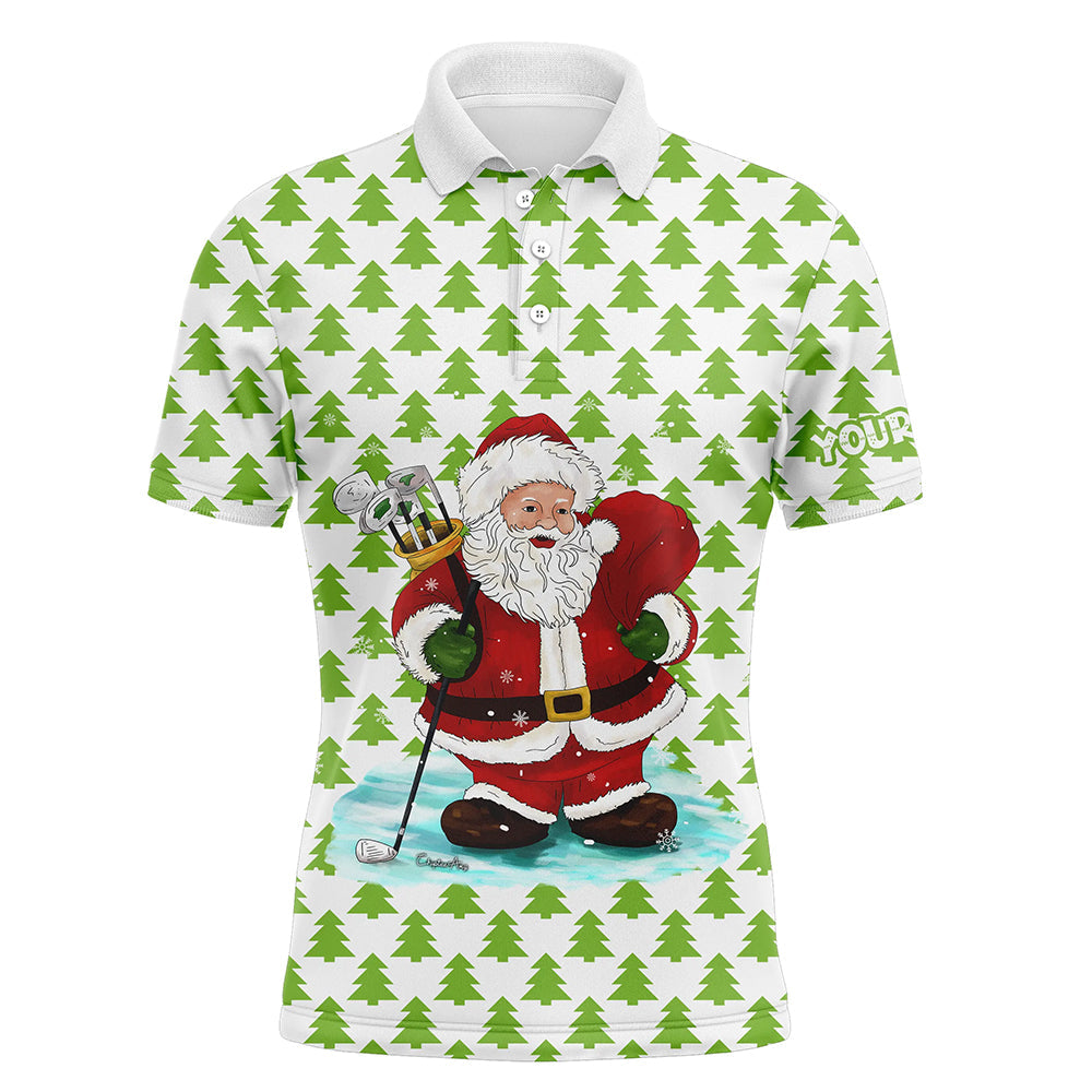 Mens golf polo shirts custom Santa golf Christmas pine tree forest pattern, Christmas golf gift NQS6774