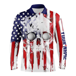 Mens golf polo shirts custom American flag skull golf gifts for mens, patriotic mens golf shirts NQS6776