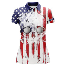 Load image into Gallery viewer, Womens golf polo shirts custom American flag skull golf gifts for women, patriotic ladies golf shirts NQS6776