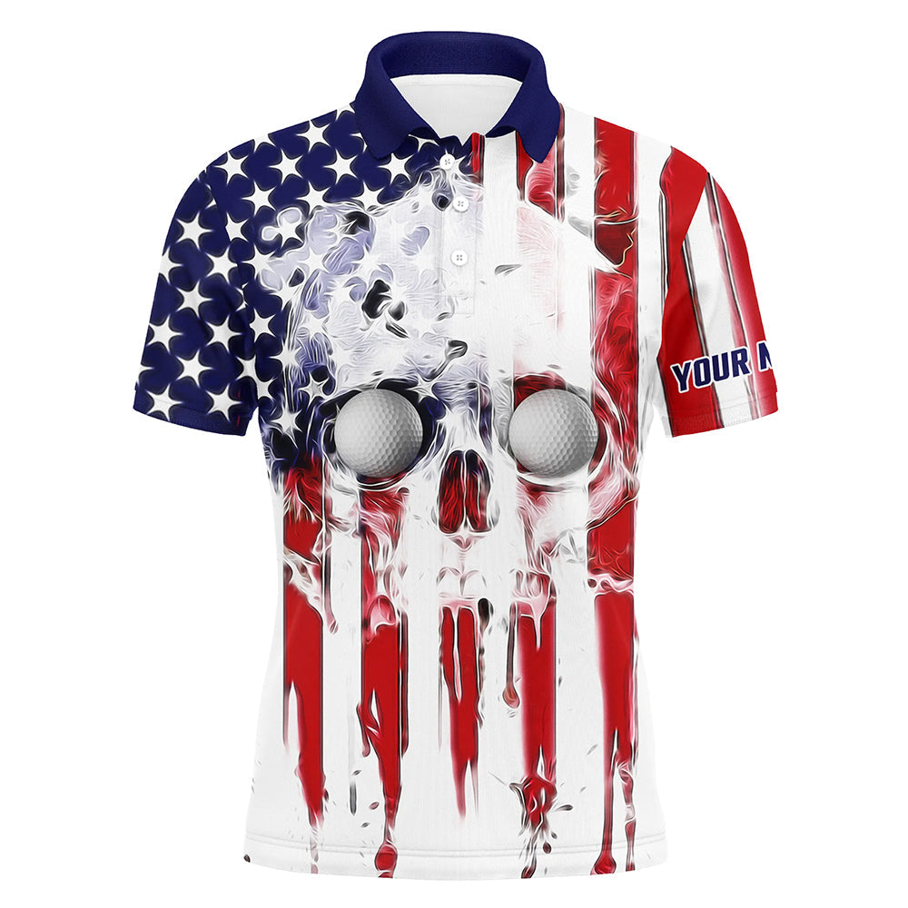 Mens golf polo shirts custom American flag skull golf gifts for mens, patriotic mens golf shirts NQS6776