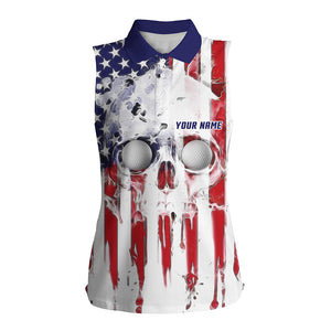 Women sleeveless polo shirt custom American flag skull golf gifts for women, patriotic golf shirts NQS6776