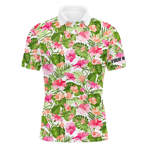 Mens golf polos shirts custom blooming hibiscus and palm pattern golf tops for mens NQS7129