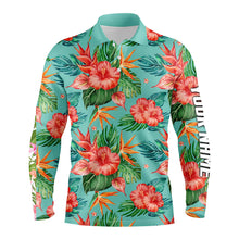 Load image into Gallery viewer, Mens golf polos shirts custom green tropical flower hibiscus pattern golf tops for Mens NQS7130