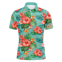 Load image into Gallery viewer, Mens golf polos shirts custom green tropical flower hibiscus pattern golf tops for Mens NQS7130