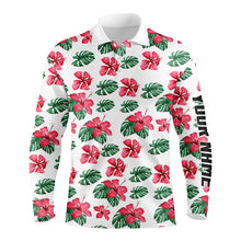 Load image into Gallery viewer, Mens golf polos shirts custom green tropical pattern hibiscus flower golf tops for mens NQS7131