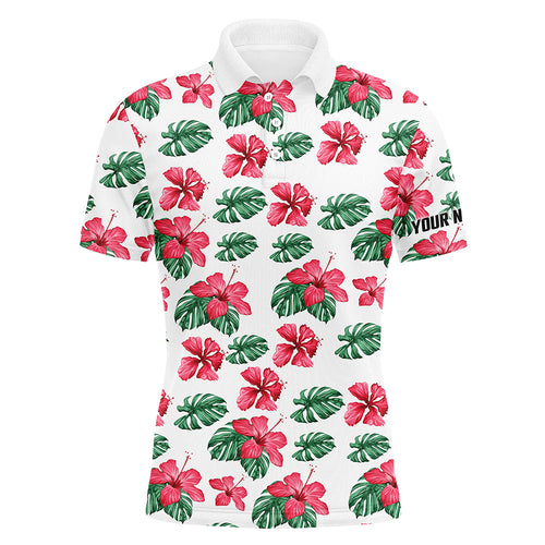 Mens golf polos shirts custom green tropical pattern hibiscus flower golf tops for mens NQS7131