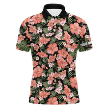 Load image into Gallery viewer, Mens golf polos shirts custom tropical pink hibiscus flower black pattern golf tops for mens NQS7132