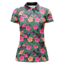 Load image into Gallery viewer, Womens golf polos shirts custom name colorful hibiscus flower tropical pattern golf tops for women NQS7133