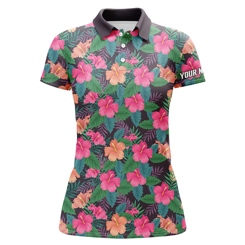 Womens golf polos shirts custom name colorful hibiscus flower tropical pattern golf tops for women NQS7133