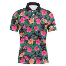 Load image into Gallery viewer, Mens golf polos shirts custom colorful hibiscus flower tropical pattern golf tops for mens NQS7133