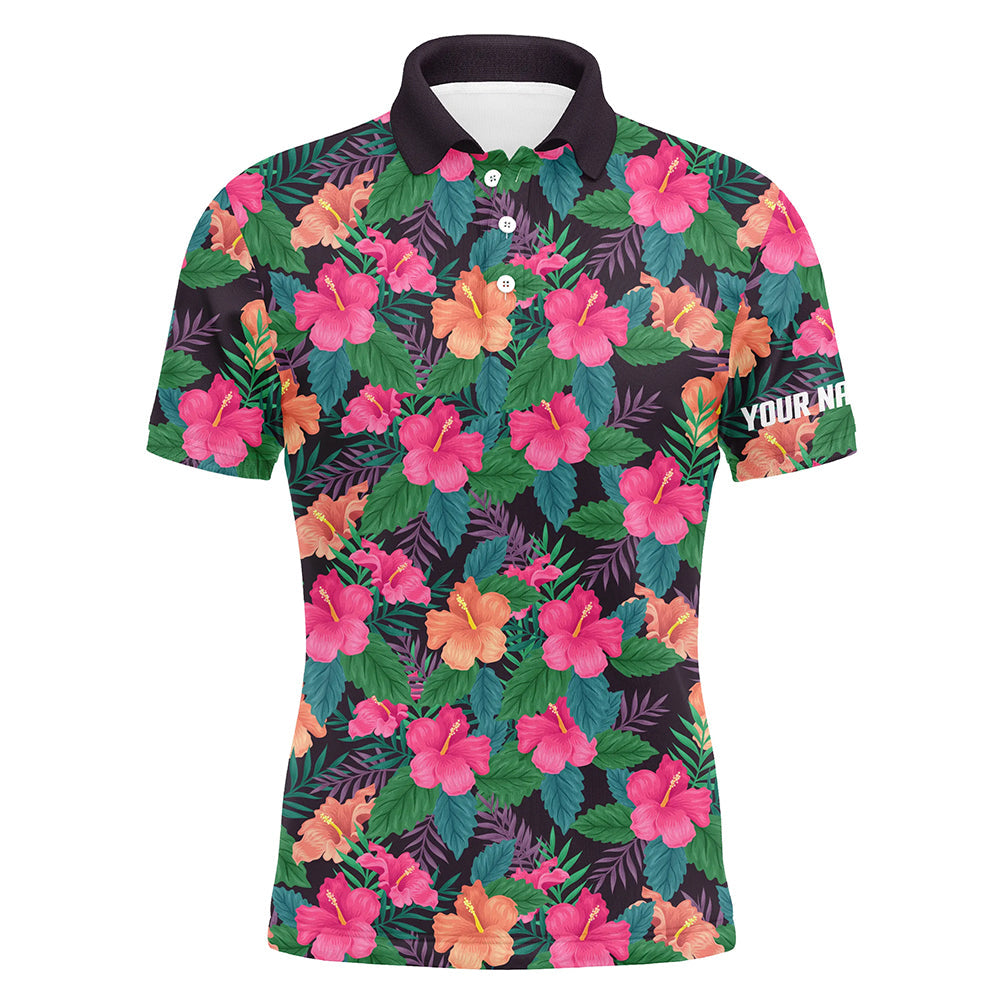 Mens golf polos shirts custom colorful hibiscus flower tropical pattern golf tops for mens NQS7133