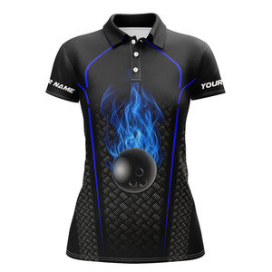 Bowling Shirt For women custom short sleeve polo Bowling Jersey 3D Bowling Team Shirt For women | Blue NQS5143