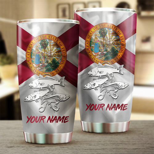 1PC Inshore Slam Snook, Redfish,Trout fishing Florida State Flag Custom name Stainless Steel Fishing Tumbler Cup Personalized Fishing gift NQS781
