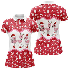 Load image into Gallery viewer, Red and white christmas pattern Womens golf polo shirt custom flamingo christmas polo shirts for women NQS6785