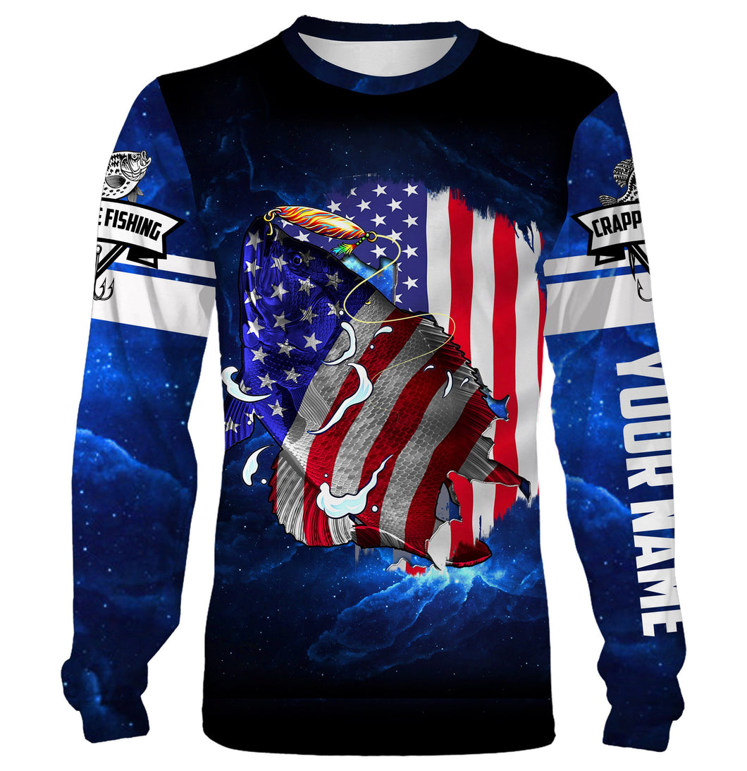 Crappie Fishing 3D American Flag patriotic Customize name All over print shirts - personalized fishing gift for men and women and Kid - NQS430