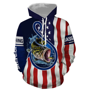 Largemouth Bass Fishing American Flag Patriotic Customize Name Fishing Shirts NQS469