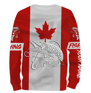 Northern Pike Fishing 3D Canadian Flag Customize name All over print shirts NQS471