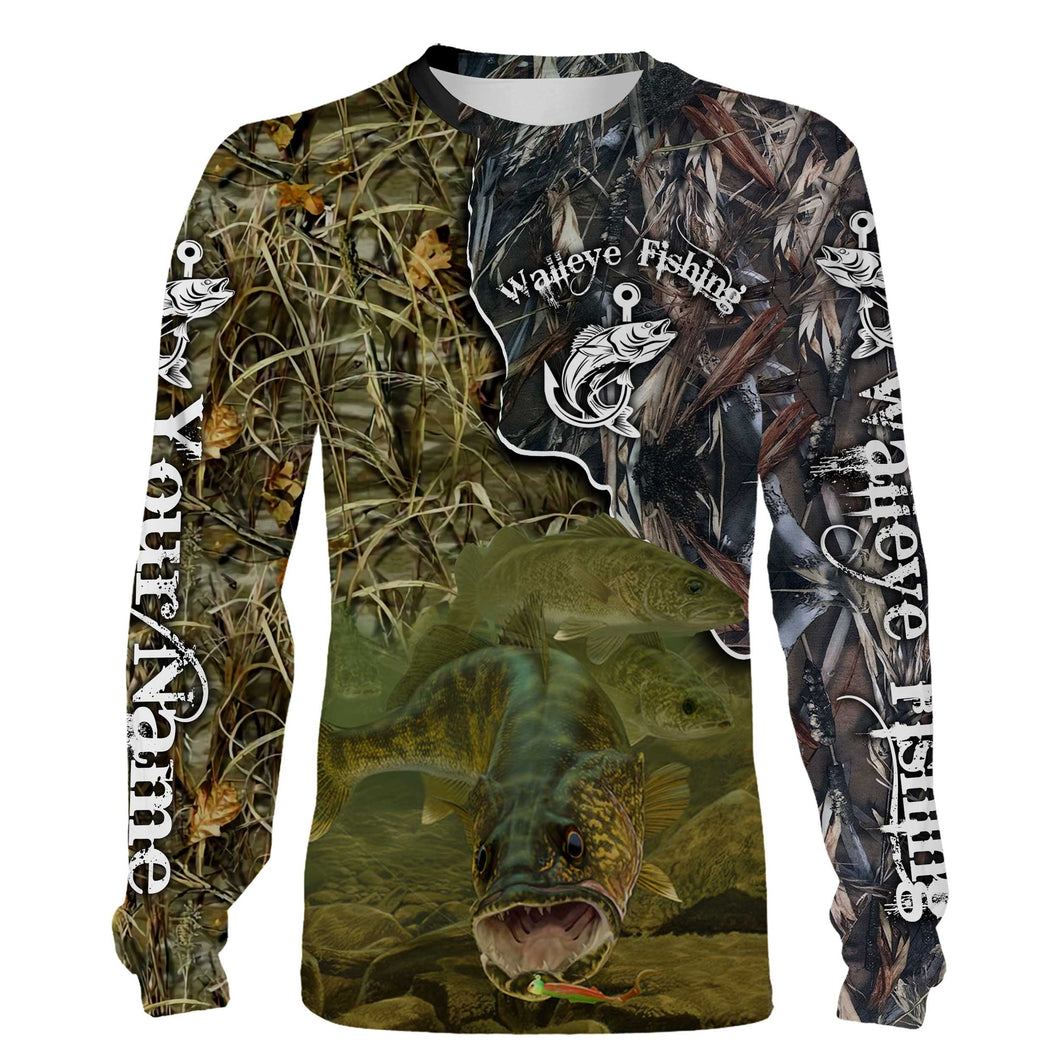 Walleye Fishing Camo Customized name All over print shirts - personalized fishing aparel gift for men, women and kid - NQS527