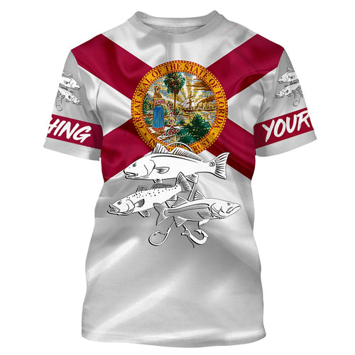 Inshore Slam Snook, Redfish, Trout fishing Florida State Flag personalized fishing apparel NQS402