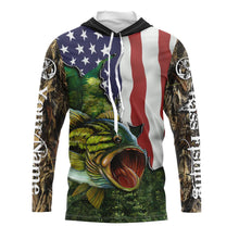 Load image into Gallery viewer, Largemouth Bass Fishing American Flag patriot custom name long sleeves shirt, gift for Fishing lovers NQS689