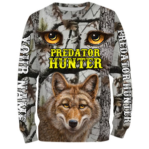 Predator hunter coyote Hunting camo Custom Name 3D All over print shirts Plus Size - personalized hunting apparel gifts for Adult and Kid - NQS823