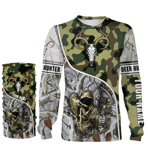 Deer hunter game in snow camo grim reaper tattoo bow hunting Customize Name 3D All Over Printed Shirts NQS967