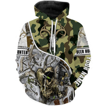 Load image into Gallery viewer, Deer hunter game in snow camo grim reaper tattoo bow hunting Customize Name 3D All Over Printed Shirts NQS967