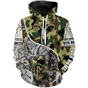 Deer hunter game in snow camo grim reaper tattoo bow hunting Customize Name 3D All Over Printed Shirts NQS967