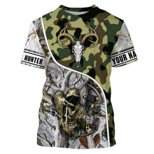 Load image into Gallery viewer, Deer hunter game in snow camo grim reaper tattoo bow hunting Customize Name 3D All Over Printed Shirts NQS967
