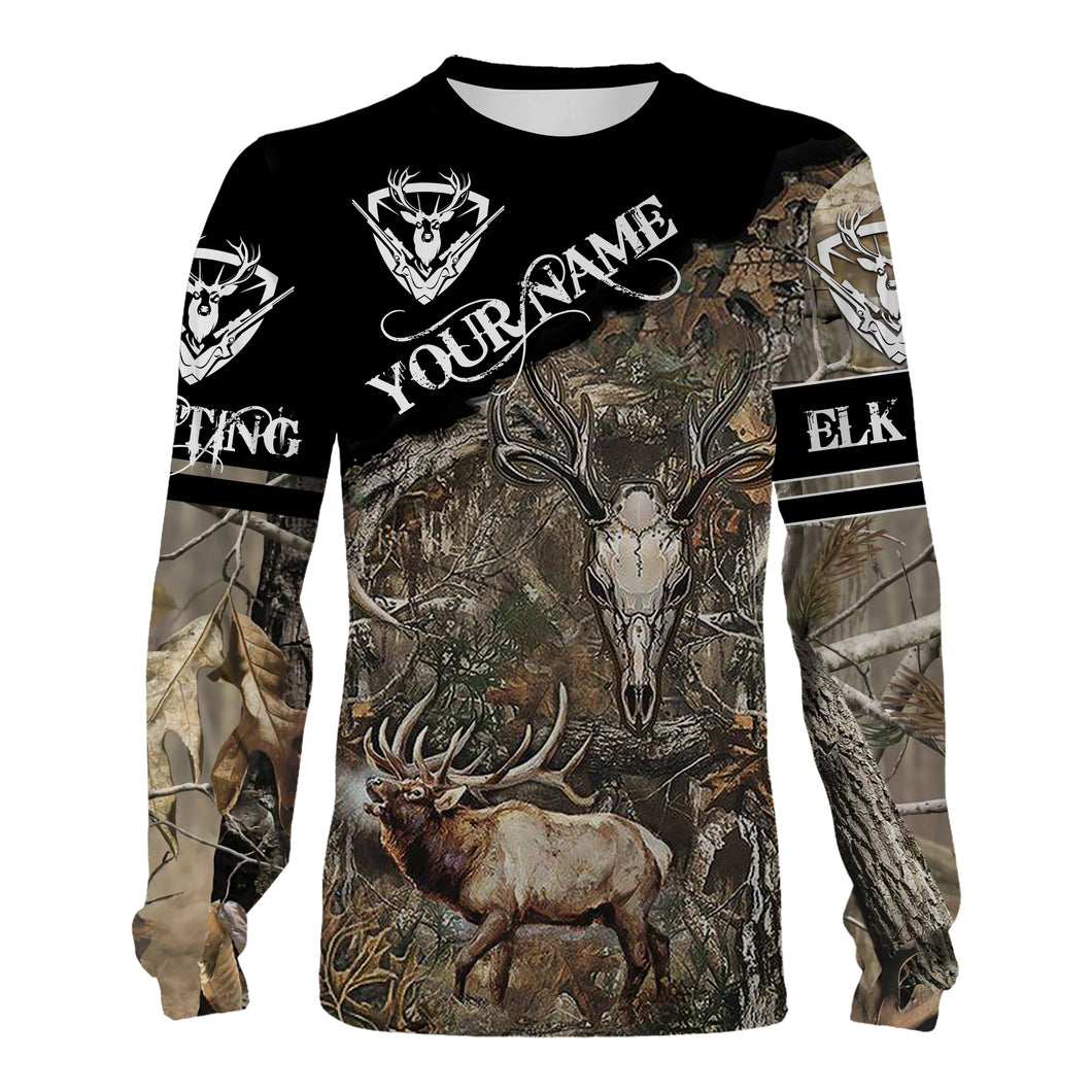 Elk Hunting skull camo Bowhunting Customize Name 3D All Over Printed Shirts NQS849