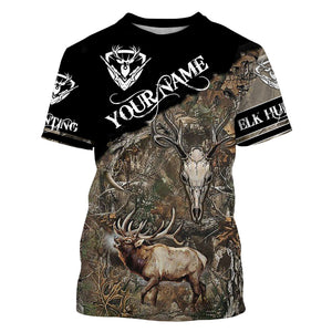 Elk Hunting skull camo Bowhunting Customize Name 3D All Over Printed Shirts NQS849