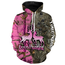 Load image into Gallery viewer, Love Deer Hunting Pink Camo Customize Name 3D All Over Printed hunting Shirts NQS856
